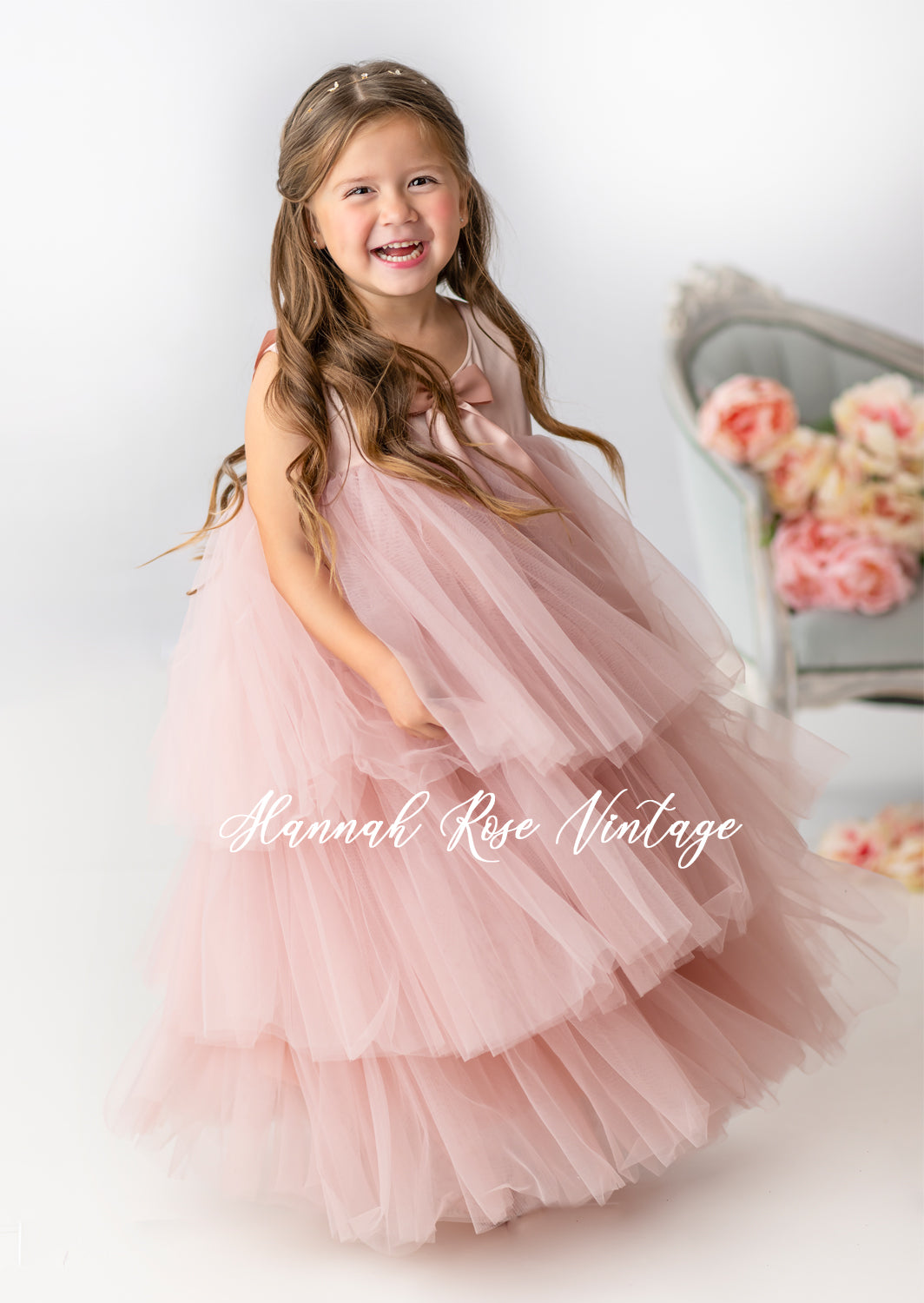 Dusty Pink Layered Flower Girl Dress