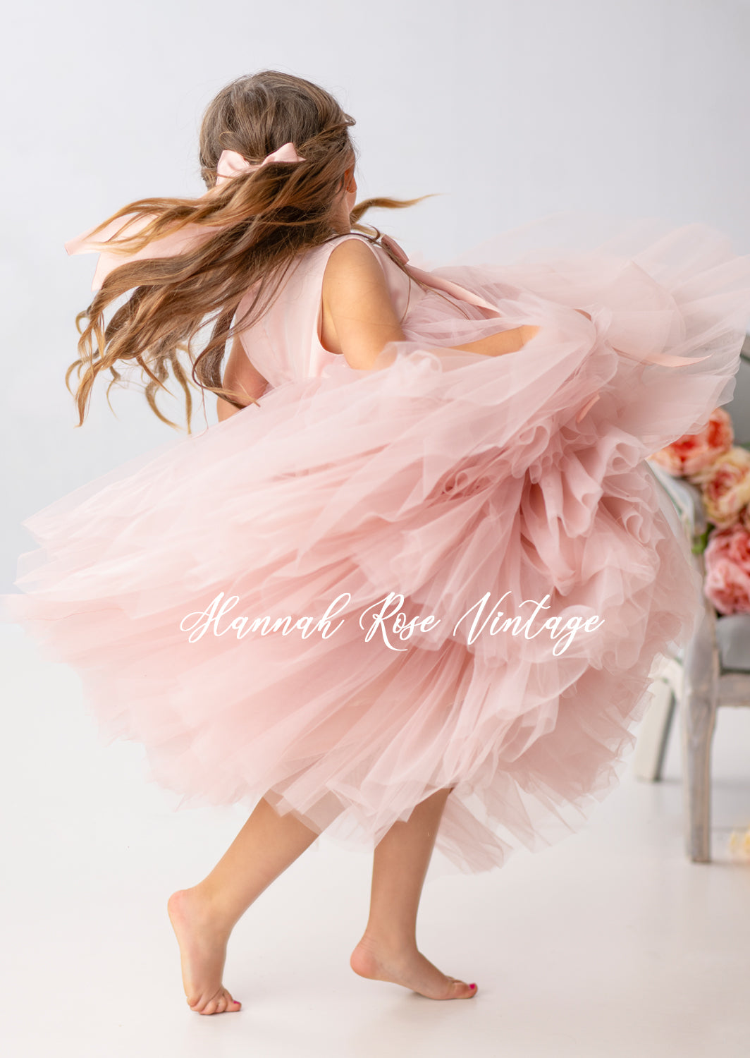 Dusty Pink Layered Flower Girl Dress