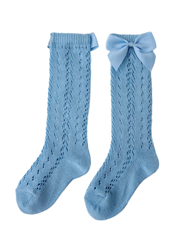 Knee High Bow Socks 0-8yrs | Blue