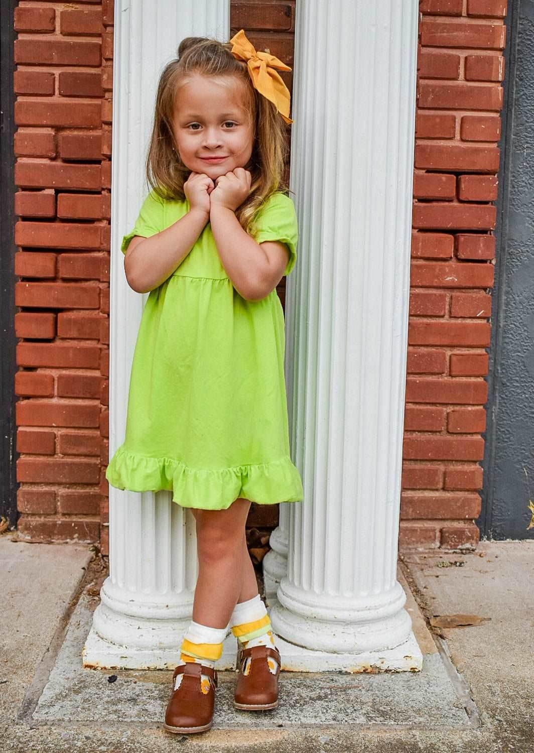 Girls School Basics Dress in Lime Green