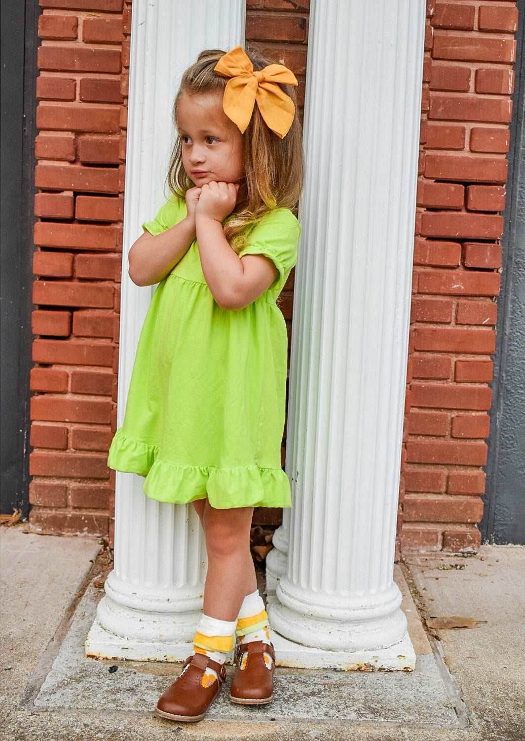 Girls School Basics Dress in Lime Green