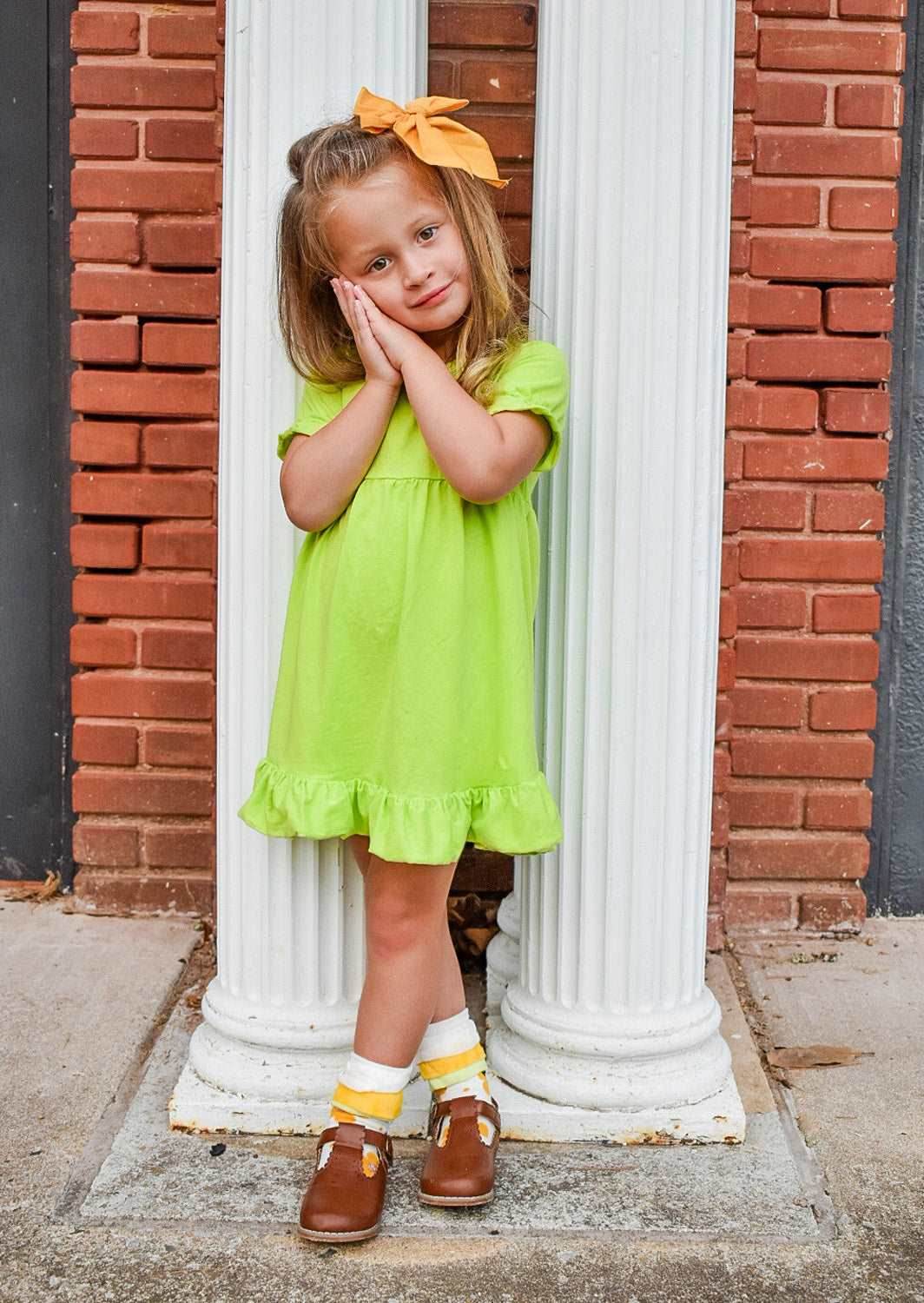 Girls School Basics Dress in Lime Green