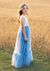sleeveless blue flower girl dress