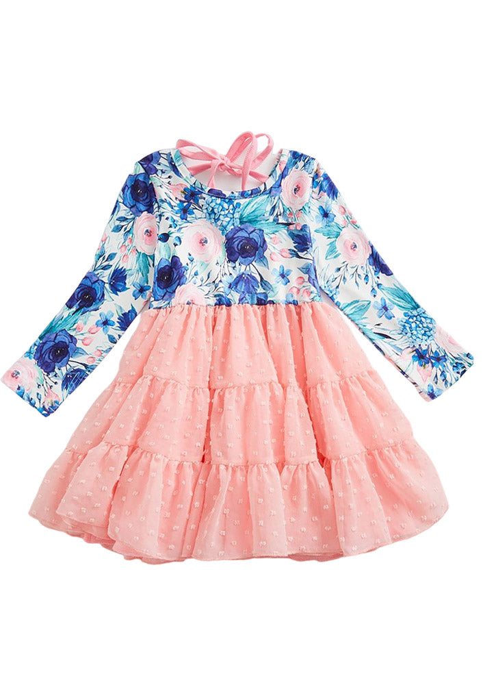 girls pink and blue floral twirl dress