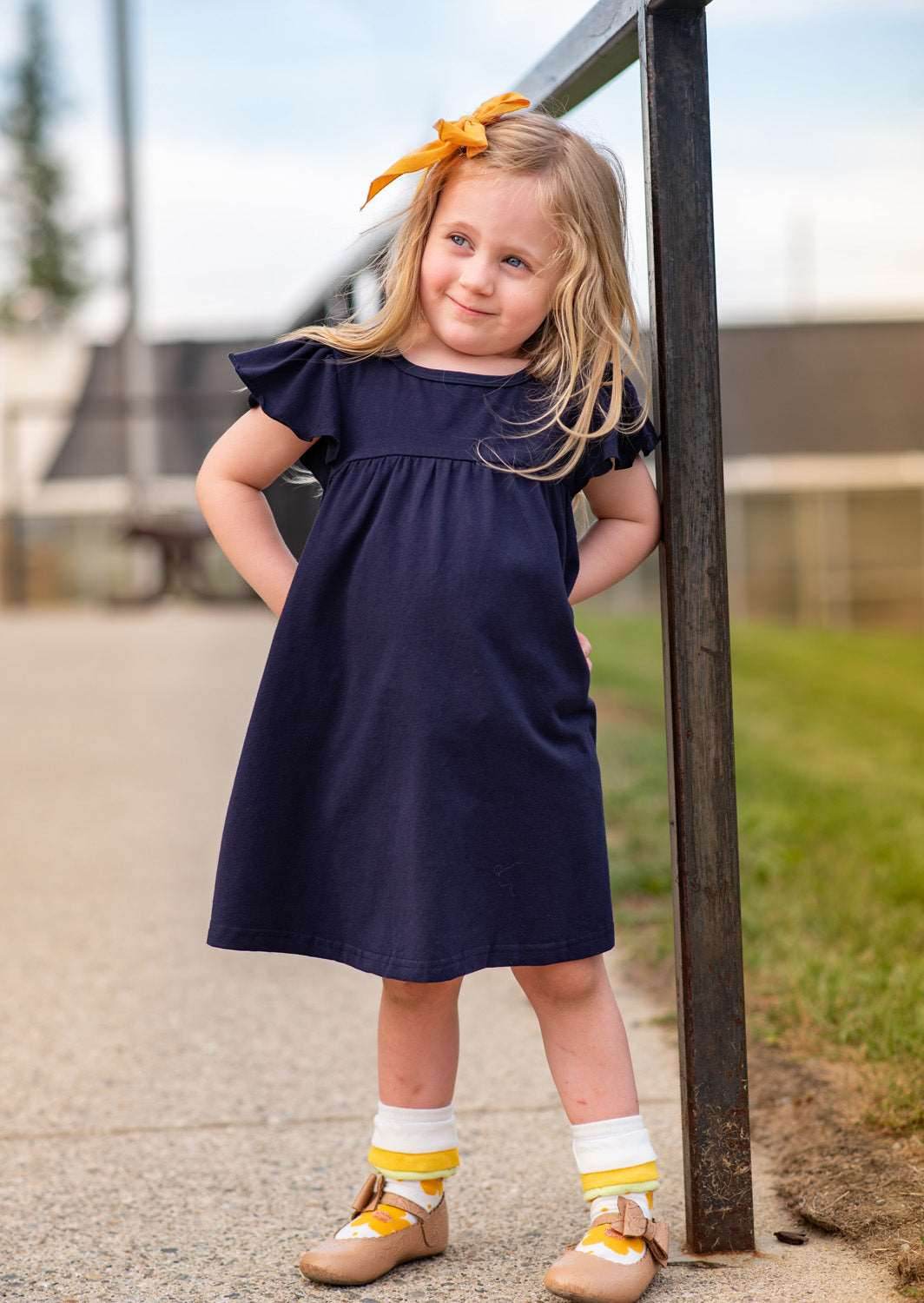 Girls School Basics Dress in Navy