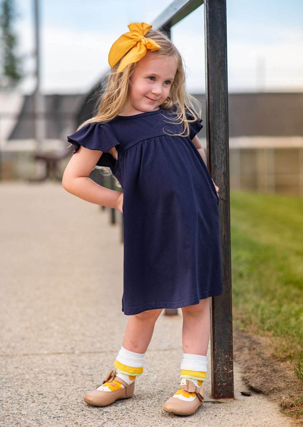 Girls School Basics Dress in Navy