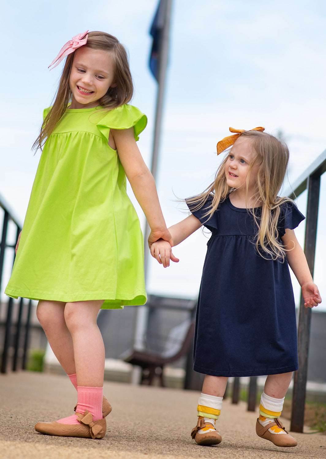 Girls School Dress in Apple Green