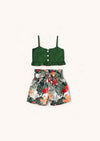 Girls Green Top & Tropical Floral Shorts Set | Boutique Summer Outfit