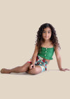 Girls Green Top & Tropical Floral Shorts Set | Boutique Summer Outfit