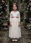Ivory Long Sleeve Lace Flower Girl Dress - 