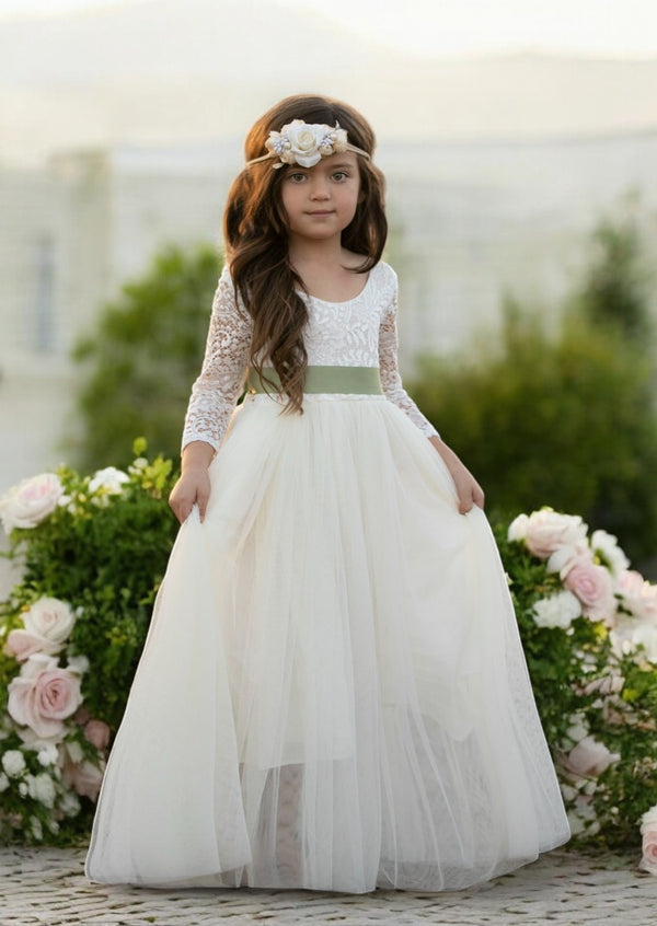 ivory tulle flower girl dresses with sleeves for toddlers