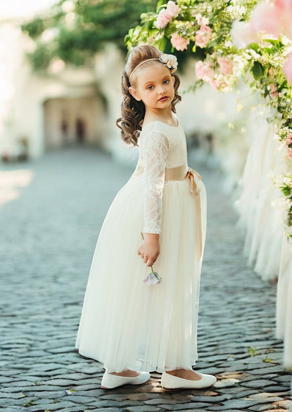 ivory tulle and lace flower girl dresses