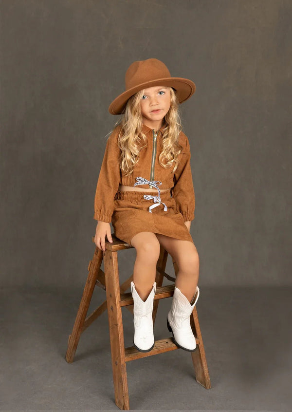 Jenna Jacket & Skirt in Brown Corduroy - 
