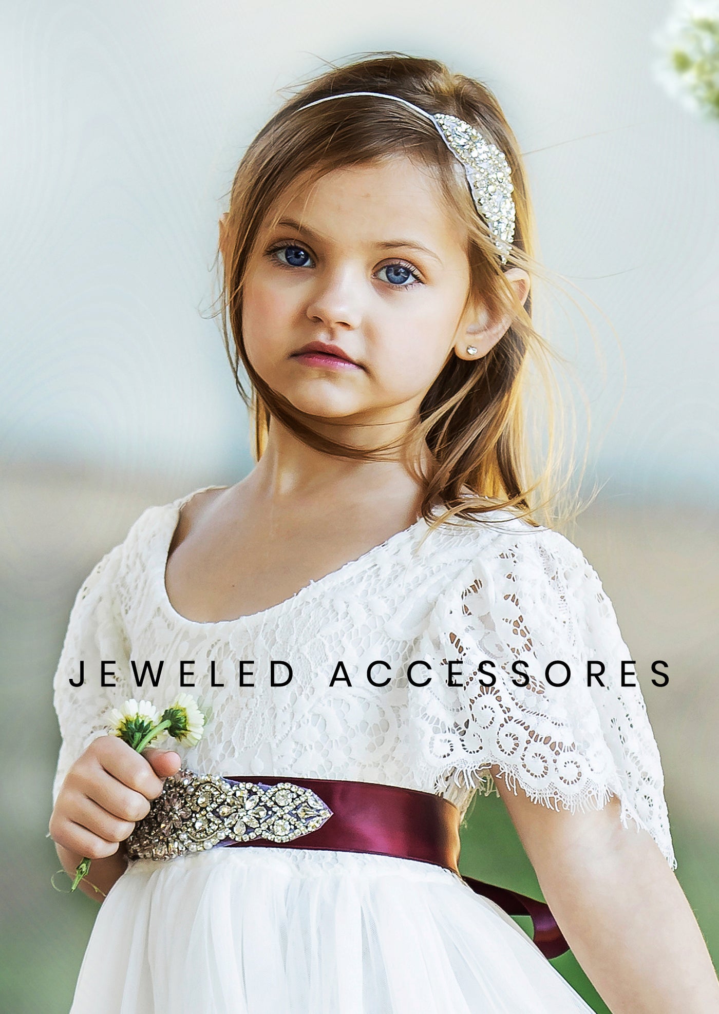 Dusty Blue Flower Girl Dress with Long Sleeves