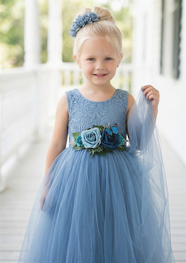 Karina Dusty Blue Flower Girl Dress - 