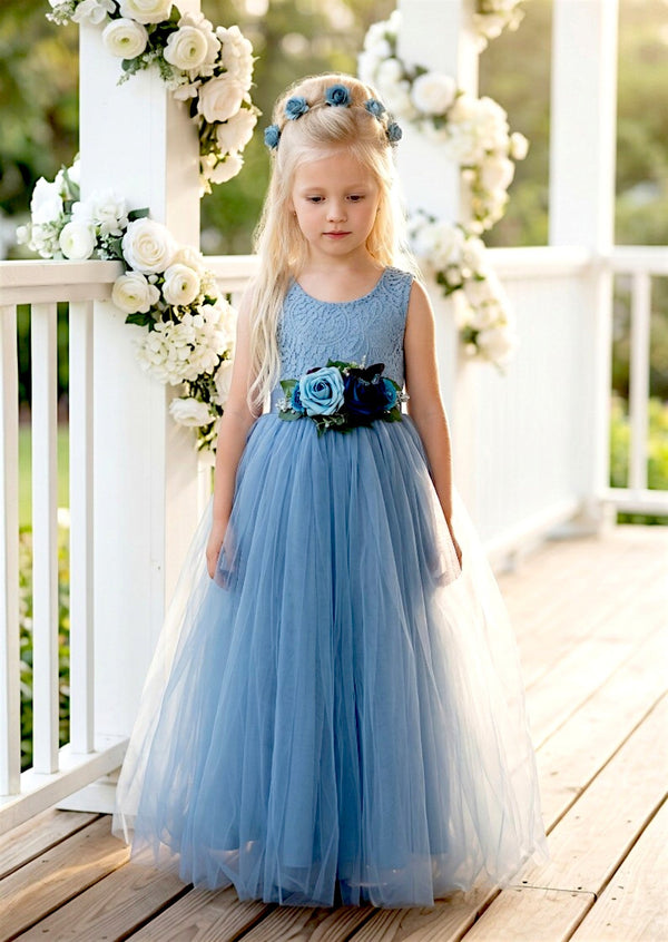 Karina Dusty Blue Flower Girl Dress - 