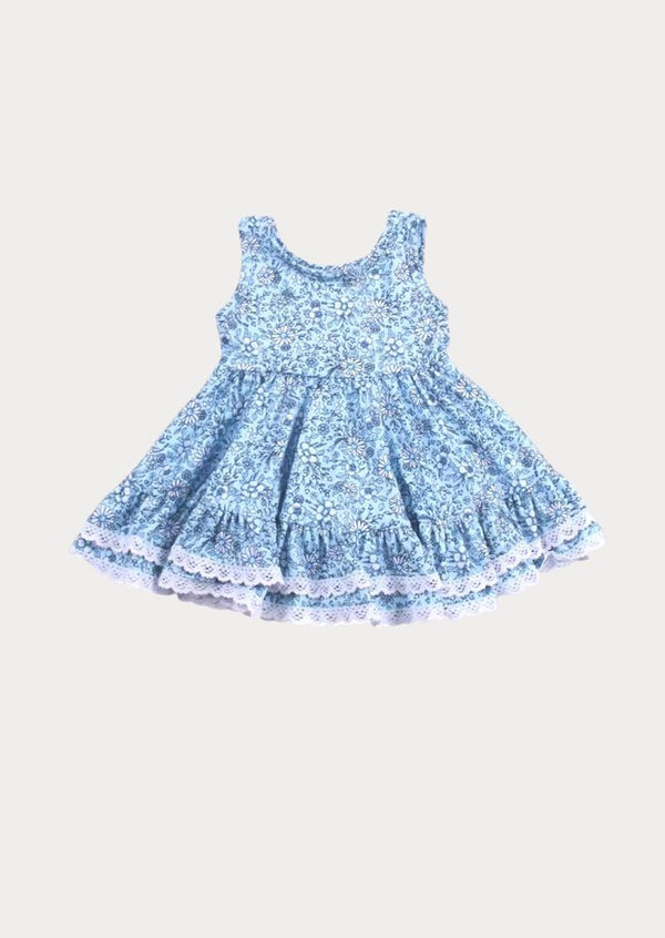 Blue Blossom Petals Twirl Dress | Girls Floral Boutique Dress