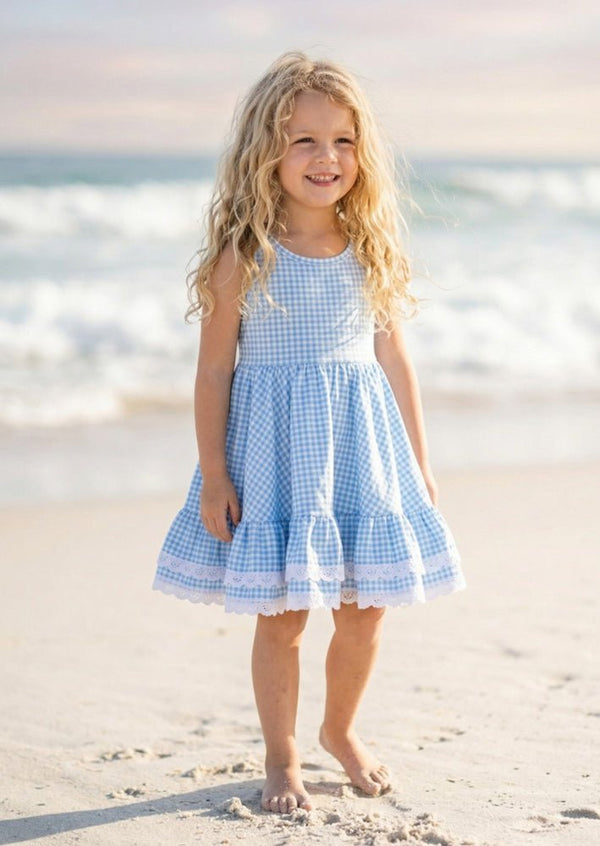 Blue Gingham Meadow Twirl Dress | Girls Boutique Dress