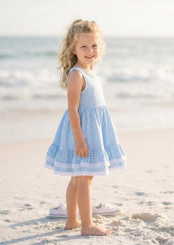 Blue Gingham Meadow Twirl Dress | Girls Boutique Dress