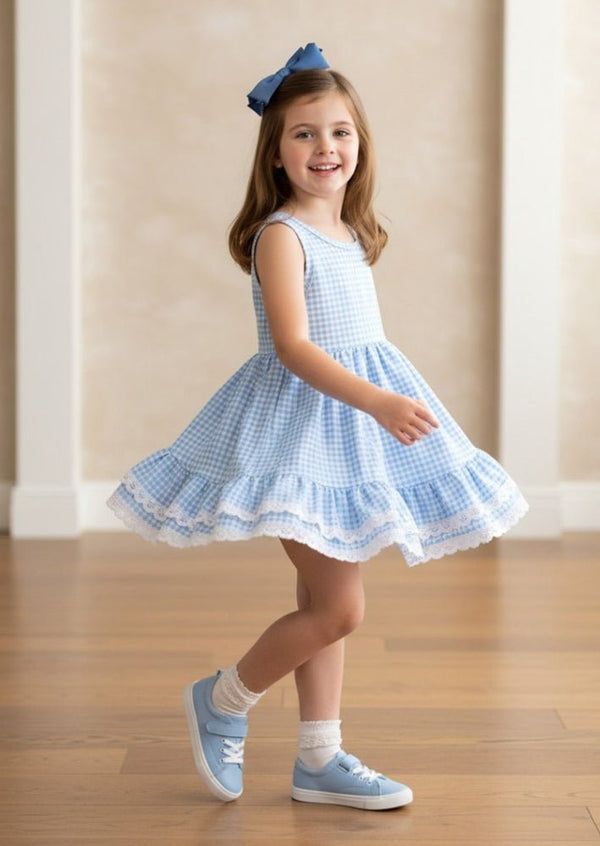 Kinsey Twirl Dress Blue Check - 