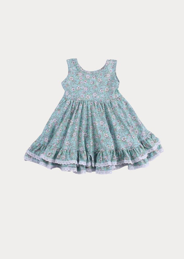 Green Blossom Petals Twirl Dress | Girls Boutique Dress