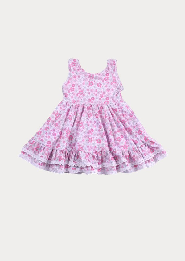 Pink Blossom Petals Twirl Dress | Girls Floral Boutique Dress 
