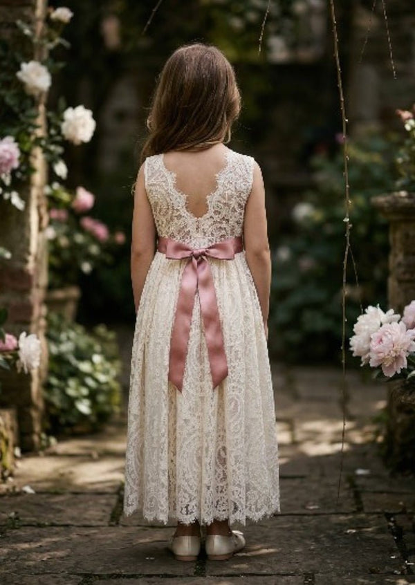 Lace Flower Girl Dress Sleeveless Ivory - 