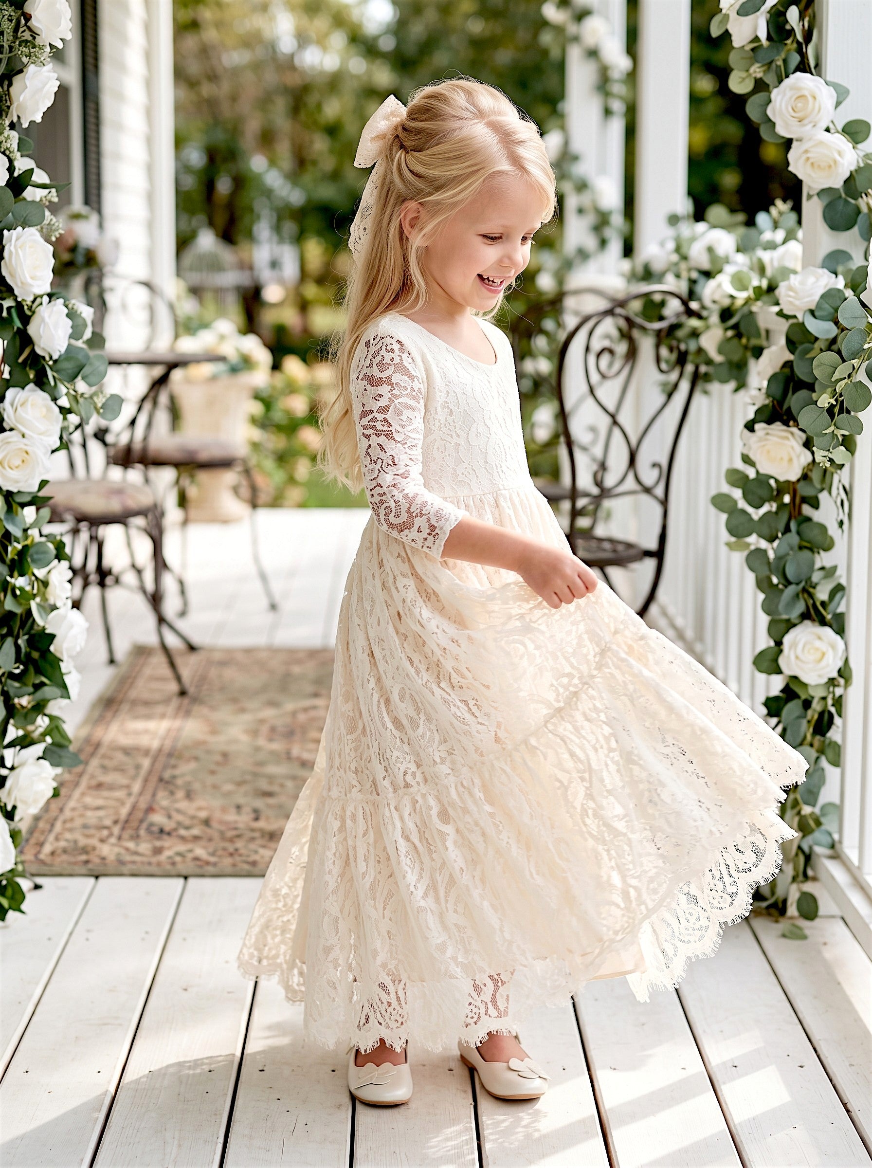 Lace flower girl dresses for toddlers and junior bridesmaids