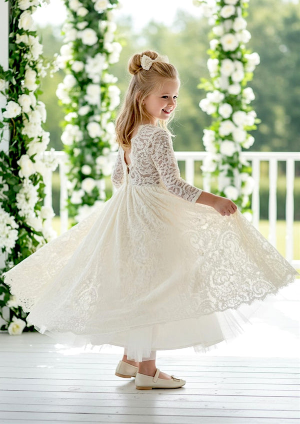 ivory lace flower girl dress for weddings