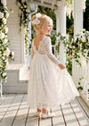 Long Sleeve Ivory lace flower girl dress