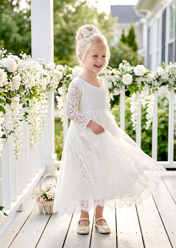 white lace dress with flowers Nicolette's Couture Women's Dress, Size 5 %0D%0A*%20Pay%20special%20attention%20on%20measurements%20to%20ensure%20proper%20fit LANA / Rustic Flower Girl