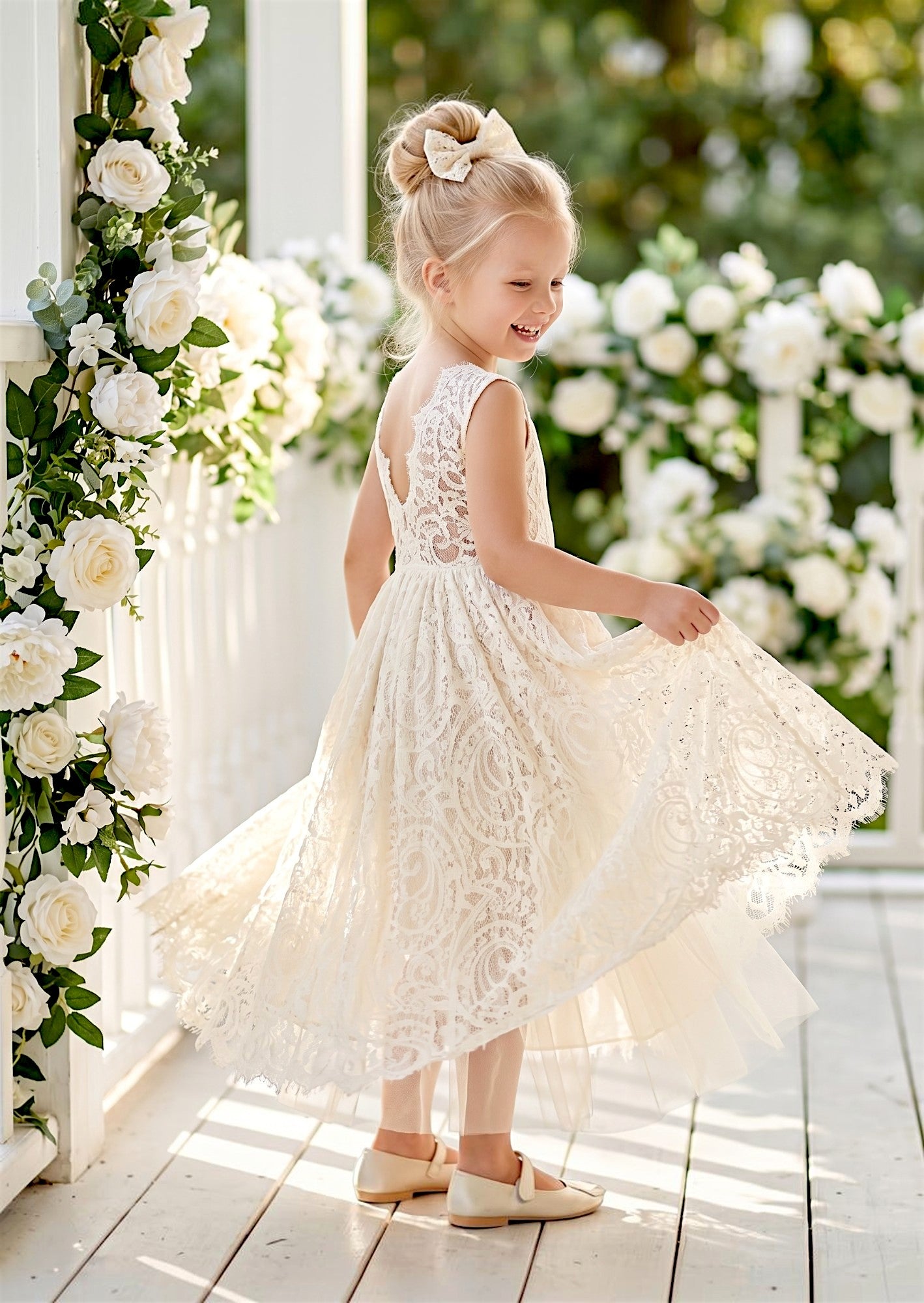 Backless ivory lace flower girl dresses