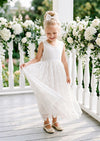 White lace sleeveless flower girl dress
