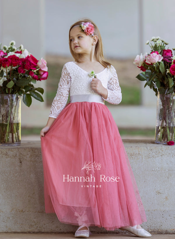 dusty rose flower girl dress with sleeves