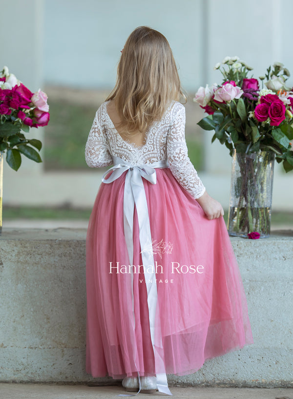 dusty rose flower girl dress back view