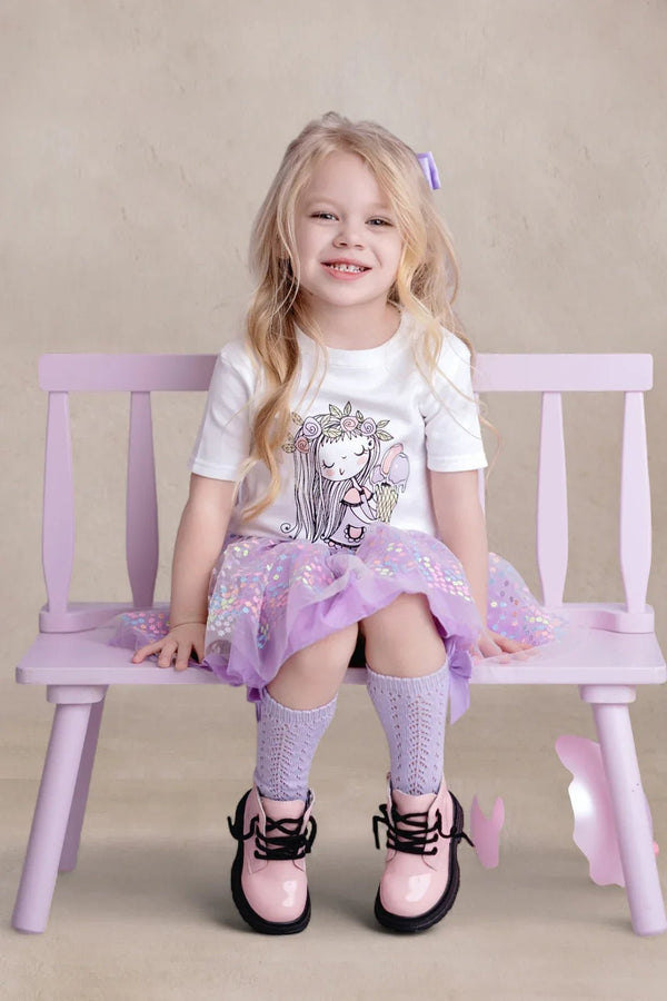 Lavender Flower Sprinkles Tutu Skirt - 