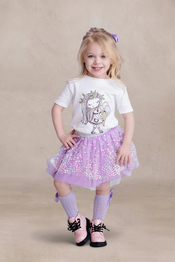 Lavender Flower Sprinkles Tutu Skirt - 