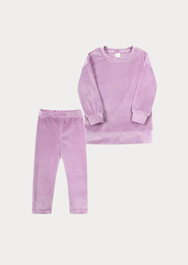 Lavender Long Sleeve Velour Crewneck & Pants - 