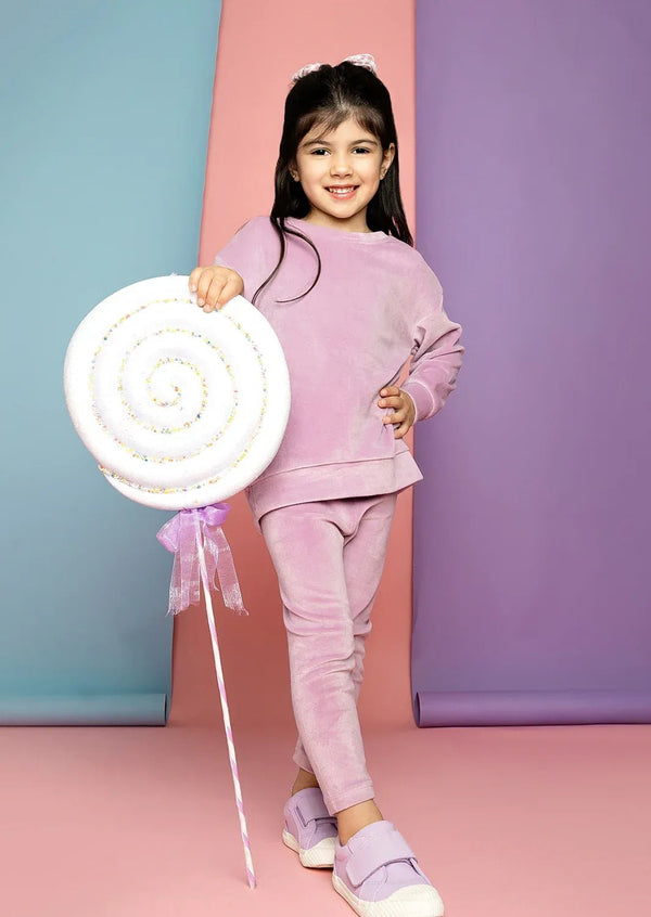 Lavender Long Sleeve Velour Crewneck & Pants - 