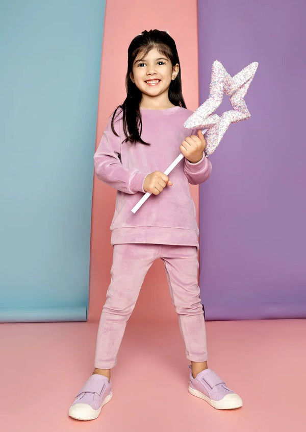 Lavender Long Sleeve Velour Crewneck & Pants - 