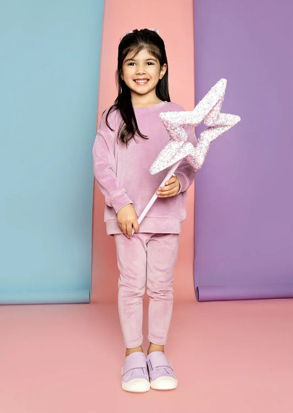 Lavender Long Sleeve Velour Crewneck & Pants - 
