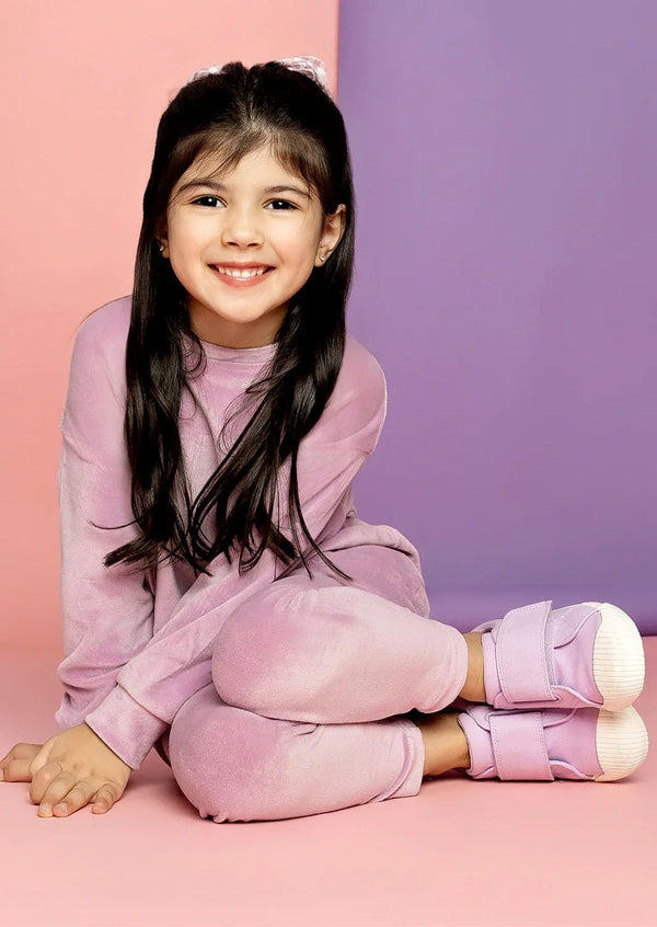 Lavender Long Sleeve Velour Crewneck & Pants - 