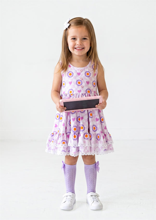 Girls Lavender Retro Hearts Twirl Dress - Twirl Dresses