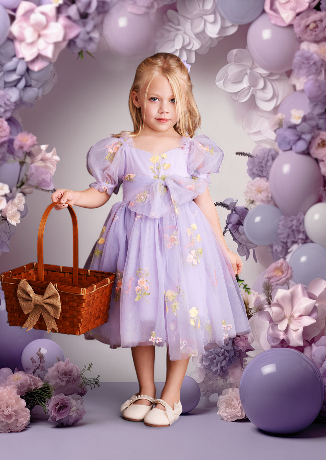 Wisteria Blooms Girls Fairy Floral Embroidered Tulle Party Dress