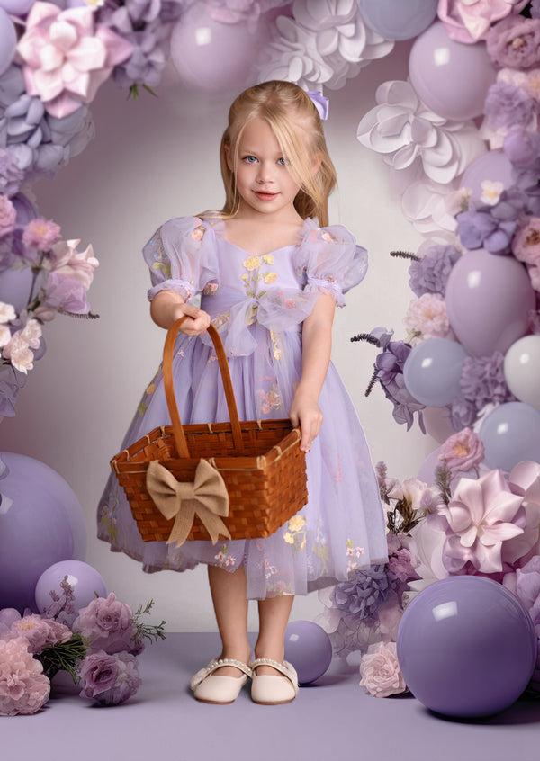Wisteria Blooms Girls Fairy Floral Embroidered Tulle Party Dress