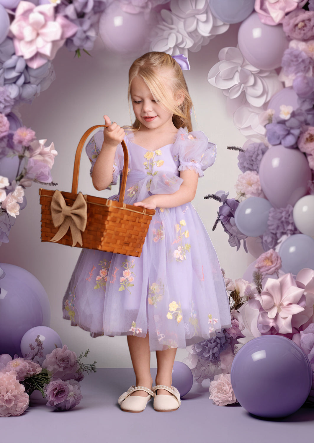 Wisteria Blooms Girls Fairy Floral Embroidered Tulle Party Dress