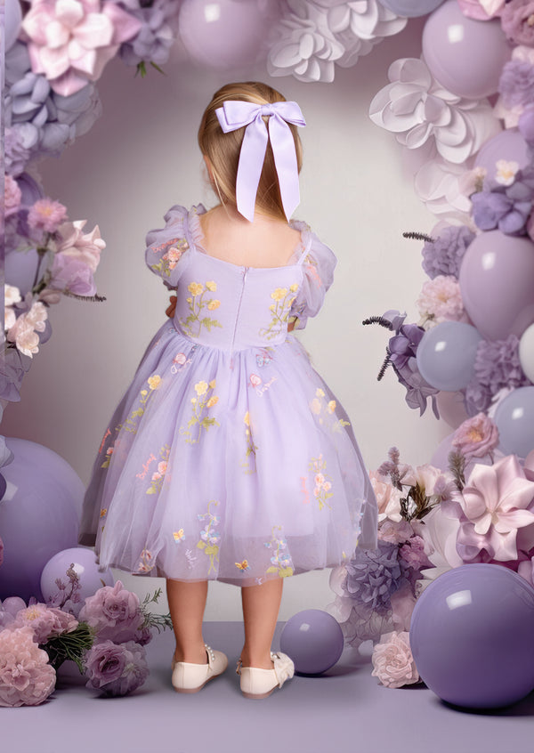 Wisteria Blooms Girls Fairy Floral Embroidered Tulle Party Dress