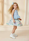 Light Blue Eyelet Top & Pastel Floral Skirt Set - 