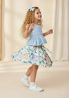 Light Blue Eyelet Top & Pastel Floral Skirt Set - 