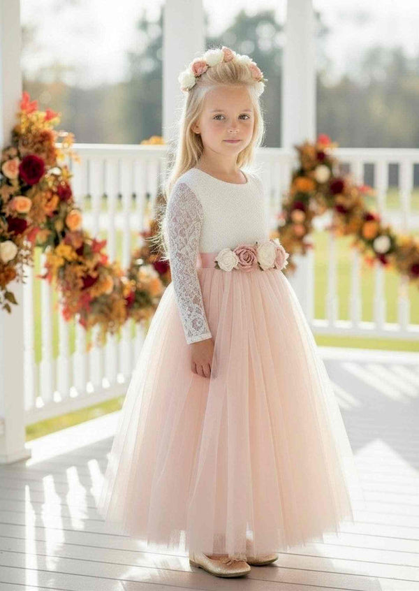 long sleeve blush flower girl dresses